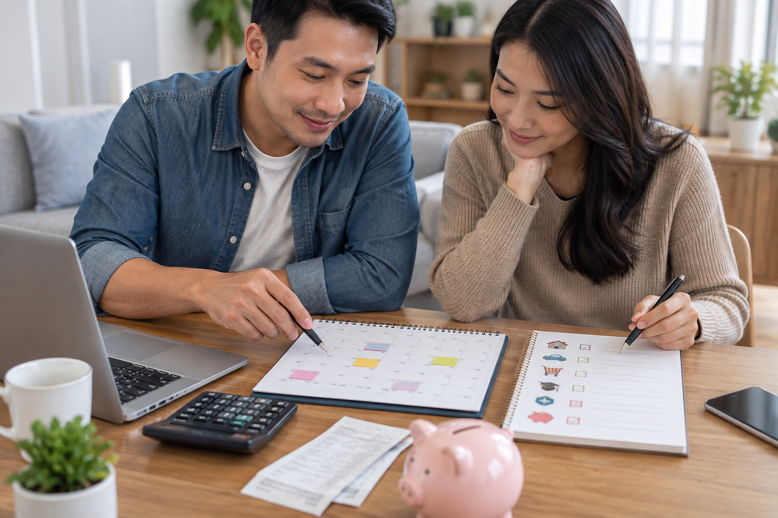 Kalender pembayaran tagihan dan daftar pembagian tanggung jawab keuangan pasangan