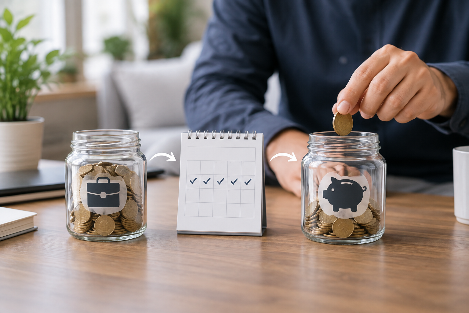 Ilustrasi pengaturan automatic saving dari rekening gaji menuju tabungan tujuan dengan jadwal transfer bulanan